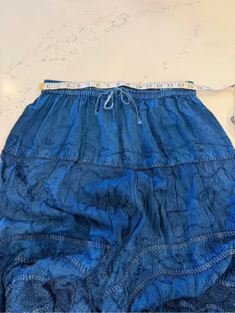 Bohemian Tiered Midi Skirt in Deep Blue